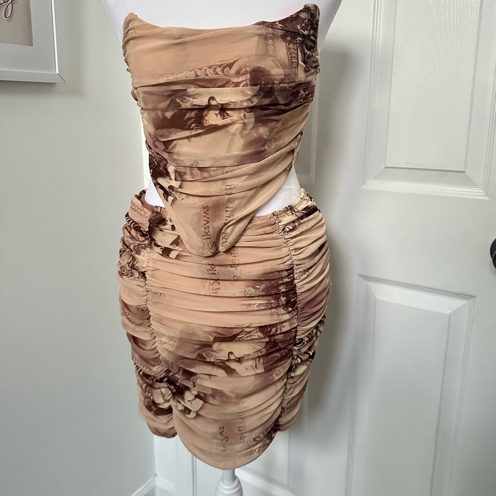 2 piece Skirt & Corset Top in shades of Tan & Brown sz L